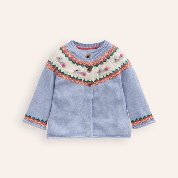 (NWOT)Mini boden easter sky blue bunnies edie fair isle cardigan - Picture 2 of 5